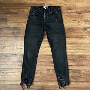 Agolde Sophie High Rise Skinny Crop Temple Distressed Black Jeans Women 28 Denim